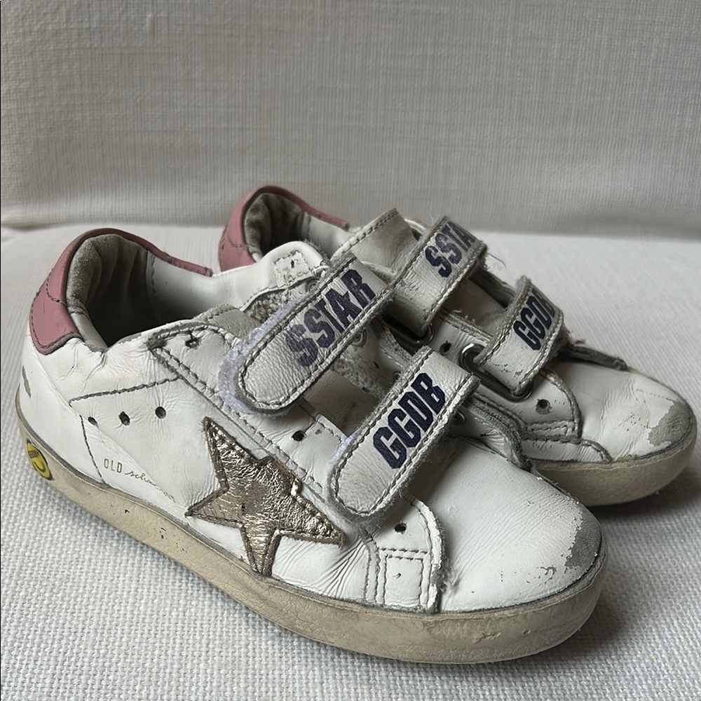 Golden Goose White and Pink Sneakers with Velcro Straps